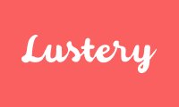 White text on orange background. Lustery logo.